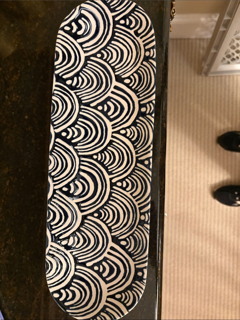 Decorative Patterned Ceramic Tray in Navy and White
